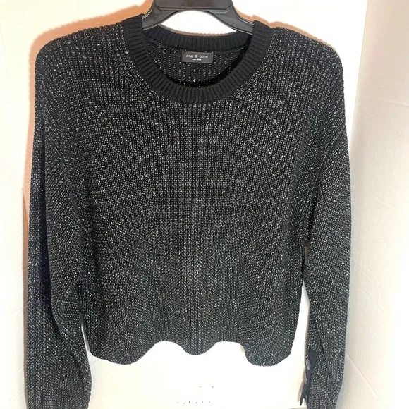 Rag & Bone Jubilee Metallic Black Crew Neck Sweater Size Large/X Large - Picture 2 of 13